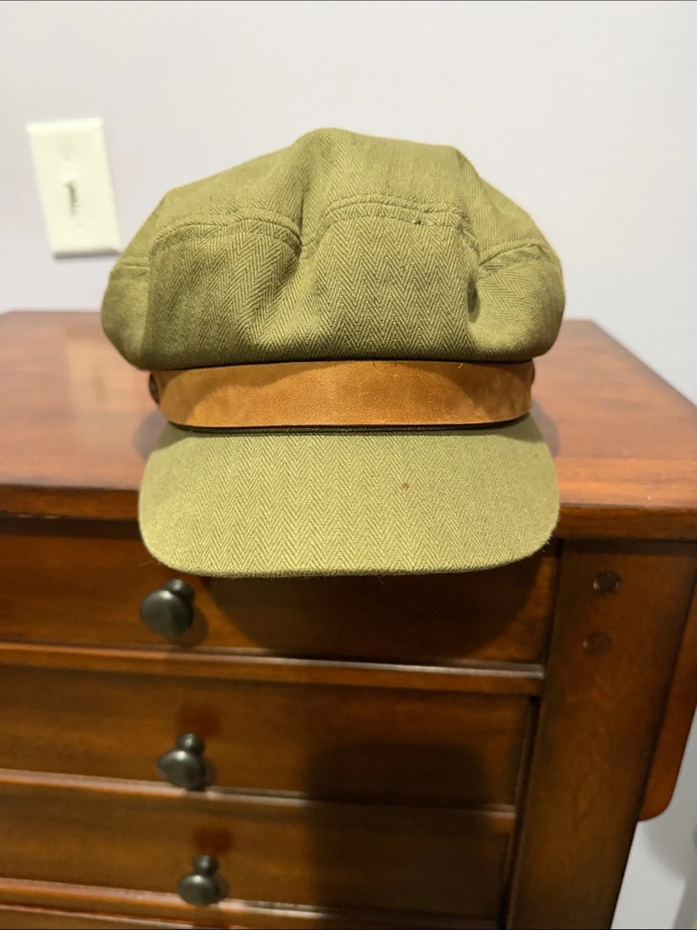 Brixton Olive Green Baker Boy Cap with Tan Band